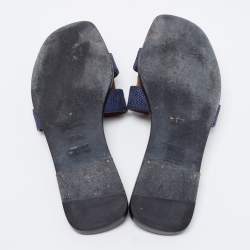 مملوكة مسبقًا صندل سلايد هيرمس أوران فلات جلد سحلية أزرق كحلي مقاس 39.5