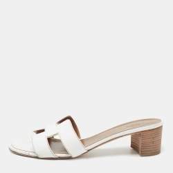 Hermès White Leather Oasis  Sandals Size 39.5