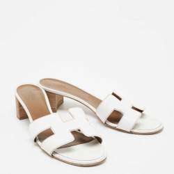 Hermès White Leather Oasis  Sandals Size 39.5