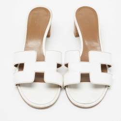 Hermès White Leather Oasis  Sandals Size 39.5