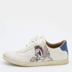 Hermés White Pégase Pop Print Leather Quicker Low Top Sneakers Size 39
