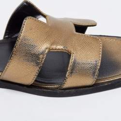 Hermes Metallic Leather Oran Flats Size 37