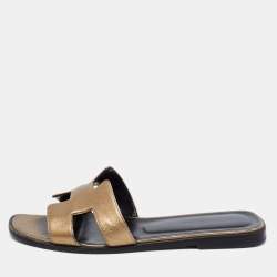 Hermes Metallic Leather Oran Flats Size 37