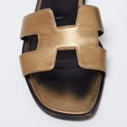 Hermes Metallic Leather Oran Flats Size 37