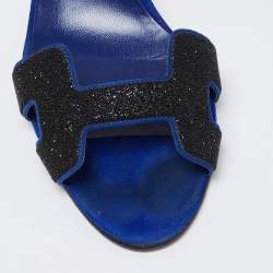 Hermès Blue/Black Suede And Crystal Premiere Slingback Sandals Size 39.5