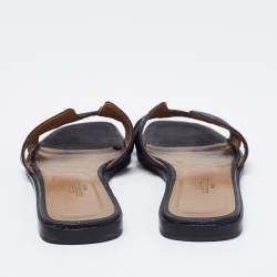 Hermès  Navy Blue Lizard Leather Embossed Oran Sandals Size 36.5
