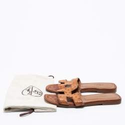 Pre Owned Hermes  Brown Ostrich Leather Oran Sandals Size 36