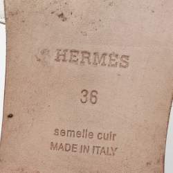 Pre Owned Hermes Brown/White  Leather Oran Flat Slides Size 36