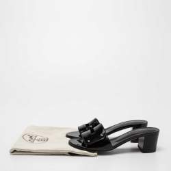 Hermes Black Patent Leather View Slide Sandals Size 35