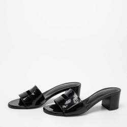Hermes Black Patent Leather View Slide Sandals Size 35