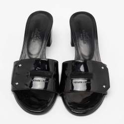 Hermes Black Patent Leather View Slide Sandals Size 35