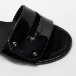 Hermes Black Patent Leather View Slide Sandals Size 35