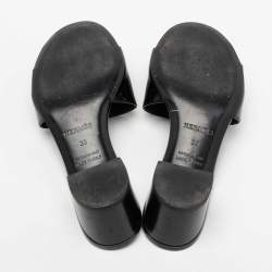 Hermes Black Patent Leather View Slide Sandals Size 35