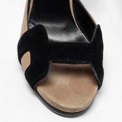 Pre Owned Hermes Black/Gold Suede Premiere Ankle-Strap Sandals Size 38