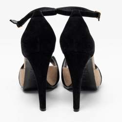 Pre Owned Hermes Black/Gold Suede Premiere Ankle-Strap Sandals Size 38