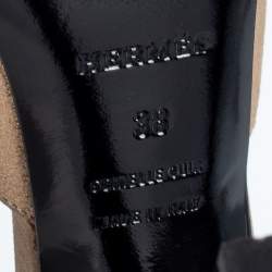 Pre Owned Hermes Black/Gold Suede Premiere Ankle-Strap Sandals Size 38