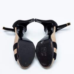 Pre Owned Hermes Black/Gold Suede Premiere Ankle-Strap Sandals Size 38