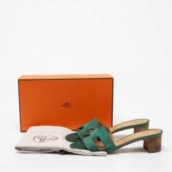 Hermes Green Suede Oasis Slide Sandals Size 38