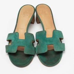 Hermes Green Suede Oasis Slide Sandals Size 38