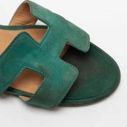 Hermes Green Suede Oasis Slide Sandals Size 38