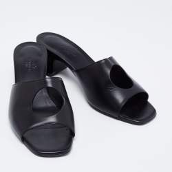 Hermes Black Leather Elia Slide Sandals Size 38