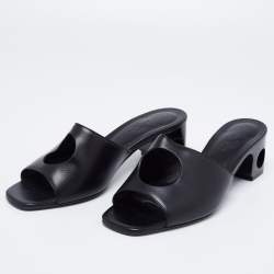 Hermes Black Leather Elia Slide Sandals Size 38