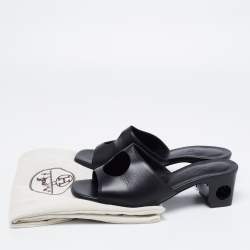 Hermes Black Leather Elia Slide Sandals Size 38