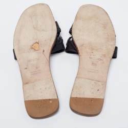 Hermes Black Leather Oran Laurier Flat Slide Sandals Size 40.5