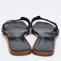Hermes Black Leather Oran Laurier Flat Slide Sandals Size 40.5
