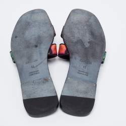 Hermes Multicolor Modernisme Tropical Print Canvas Oran Flat Slides Size 41