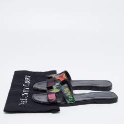 Hermes Multicolor Modernisme Tropical Print Canvas Oran Flat Slides Size 41