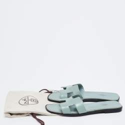 Hermes Mint Green Patent Leather Oran Flat Slide Sandals Size 39.5