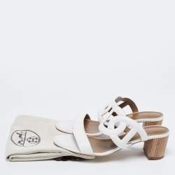 مملوكة مسبقًا صندل سلايد هيرمس بيكيني جلد أبيض مقاس 41