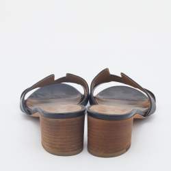 Hermes Black Leather Oasis Block Heel Slide Sandals Size 37
