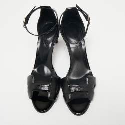 Hermes Black Lizard Embossed And Patent Leather Premiere  Sandals Size 38