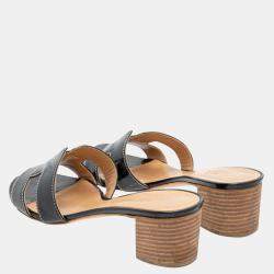Hermes Black Patent Leather Oasis Sandals Size EU 39