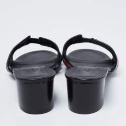 Pre Owned Hermes Black Printed Canvas and Leather Oasis Slide Sandals Size 38