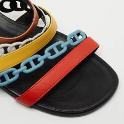 Hermès Multicolor Leather Amalfi Flats Slides Size 38.5