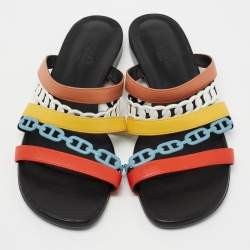 Hermès Multicolor Leather Amalfi Flats Slides Size 38.5