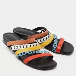 Hermès Multicolor Leather Amalfi Flats Slides Size 38.5