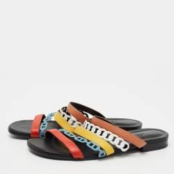 Hermès Multicolor Leather Amalfi Flats Slides Size 38.5