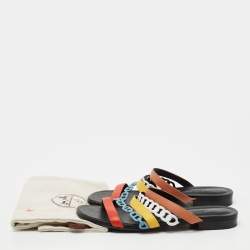 Hermès Multicolor Leather Amalfi Flats Slides Size 38.5