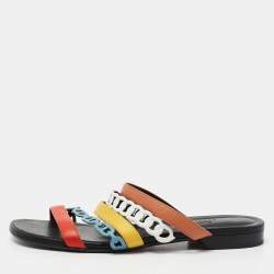 Hermès Multicolor Leather Amalfi Flats Slides Size 38.5