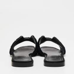 Pre Owned Hermes Black Mink Fur Oran Flats Slides Size 39