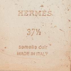 Pre Owned Hermes Brown/Biege Canvas and Leather Oran  Flats Size 37.5