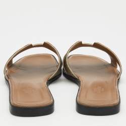 Hermes Beige Suede And Glitter Oran Flat Sandals Size 39