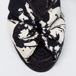 Hermes Black/White Canvas Wedge Sandals Size 36