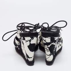 Hermes Black/White Canvas Wedge Sandals Size 36