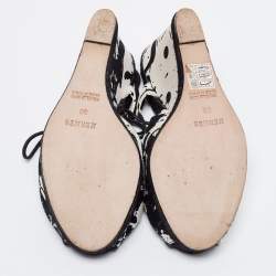 Hermes Black/White Canvas Wedge Sandals Size 36