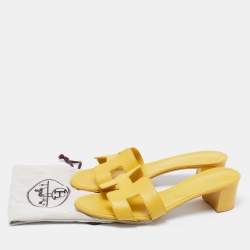Hermes Yellow Leather Oasis Slide Sandals Size 41